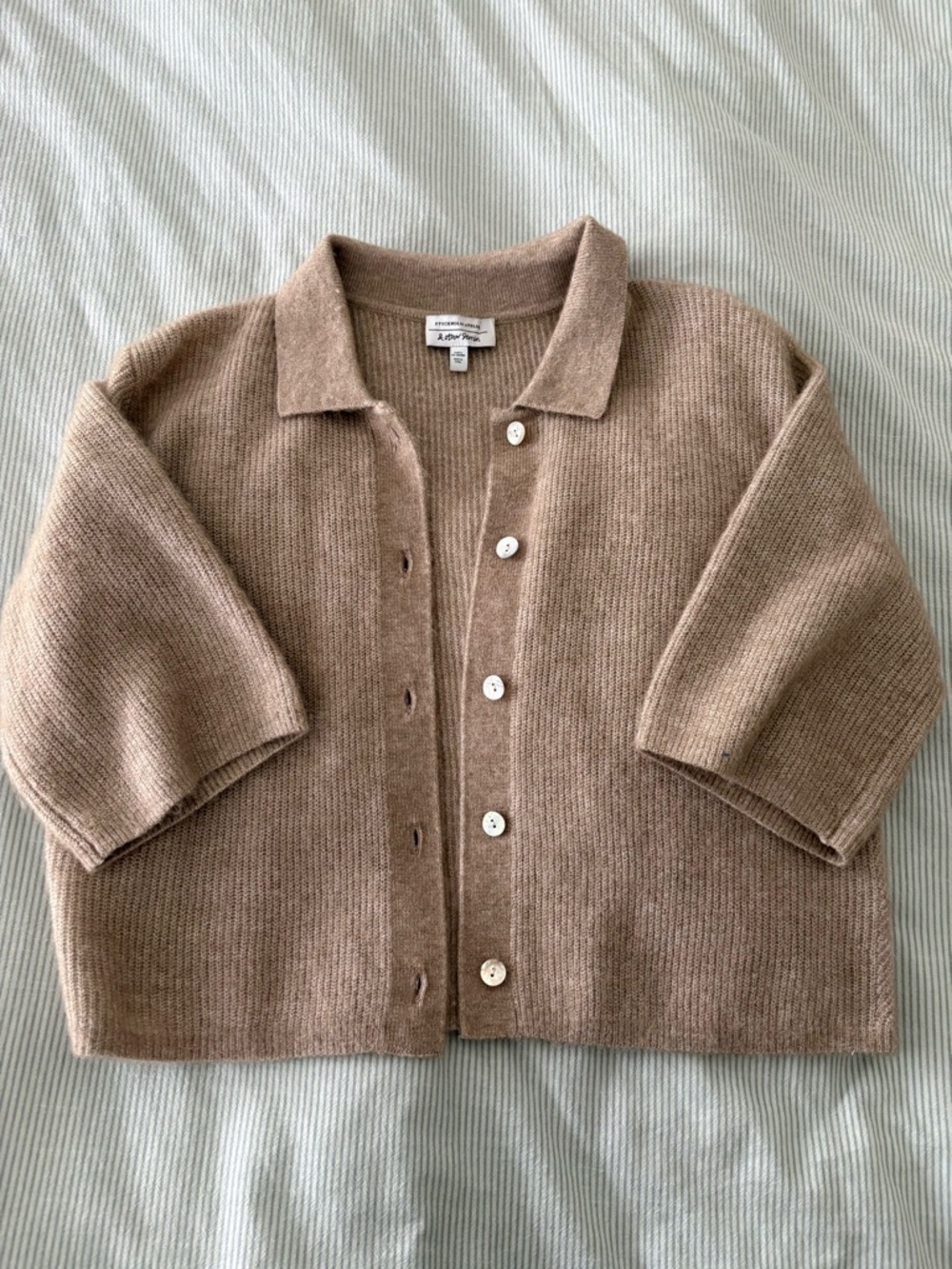 & Other Stories Cropped Tan Knit Cardigan With Pearl Buttons